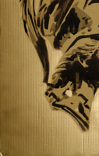 Stylized black and gold tiger head mural by Athena Dima Filatov