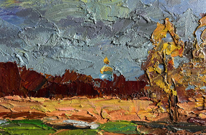 Oil painting Its a nasty day by Boris Serdyuk: golden-domed building in hills