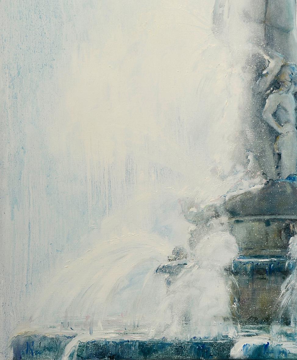 Oil painting of Fountain Neptuno by Oleg Kateryniuk in blue tones