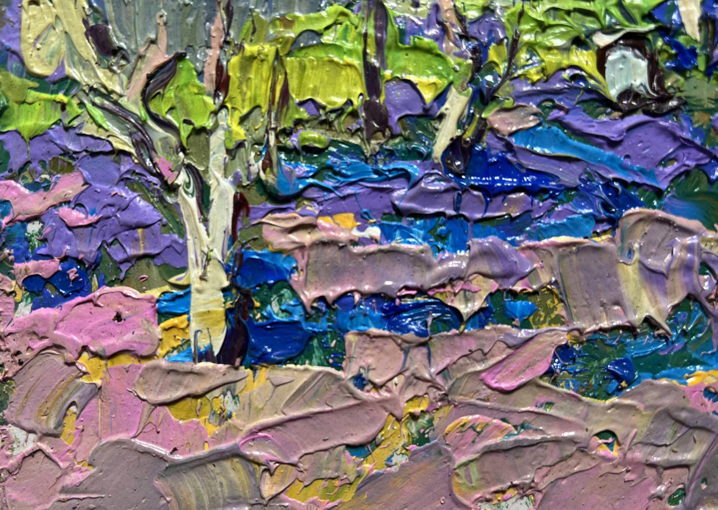 Vibrant oil painting In the shade of the garden by Oksana Ivanyuk