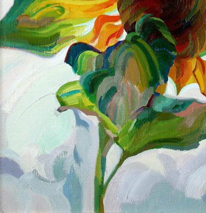 Vibrant impressionistic oil painting of sunflower by Leonid Pavlenko