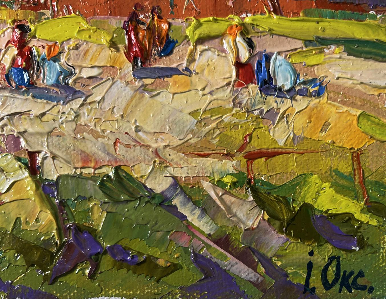 Vibrant impressionist oil painting On the pasture silence by Oksana Ivanyuk