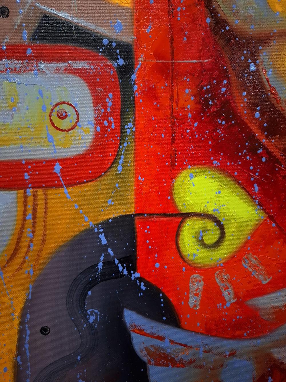 Vibrant oil painting Birds of a loving heart by Sergiy Voichenko with bold shapes