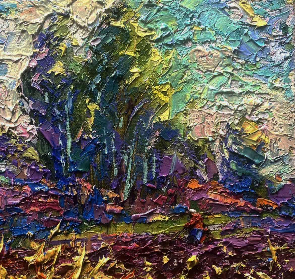Vibrant oil painting of spring gardens in morning light by Oleksiy Ivanyuk