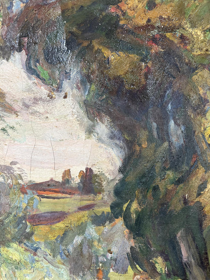 Impressionistic oil painting of river through steppe by Yuri Lyubavin