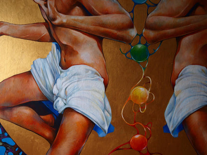 Oil painting Merger of two moons by Konsta G. Amelinn with muscular figures