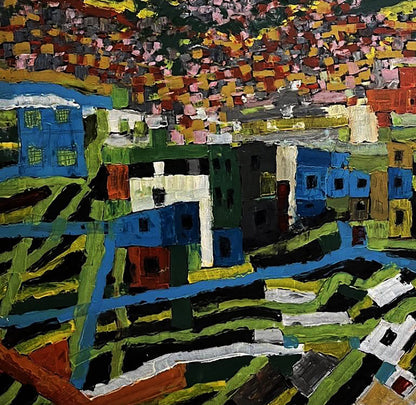 Vibrant Favelas oil painting by Serhiy Kovalev, colorful textured town
