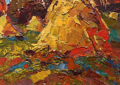 Vibrant impasto oil painting of autumn fields and haystacks by Oleksiy Ivanyuk