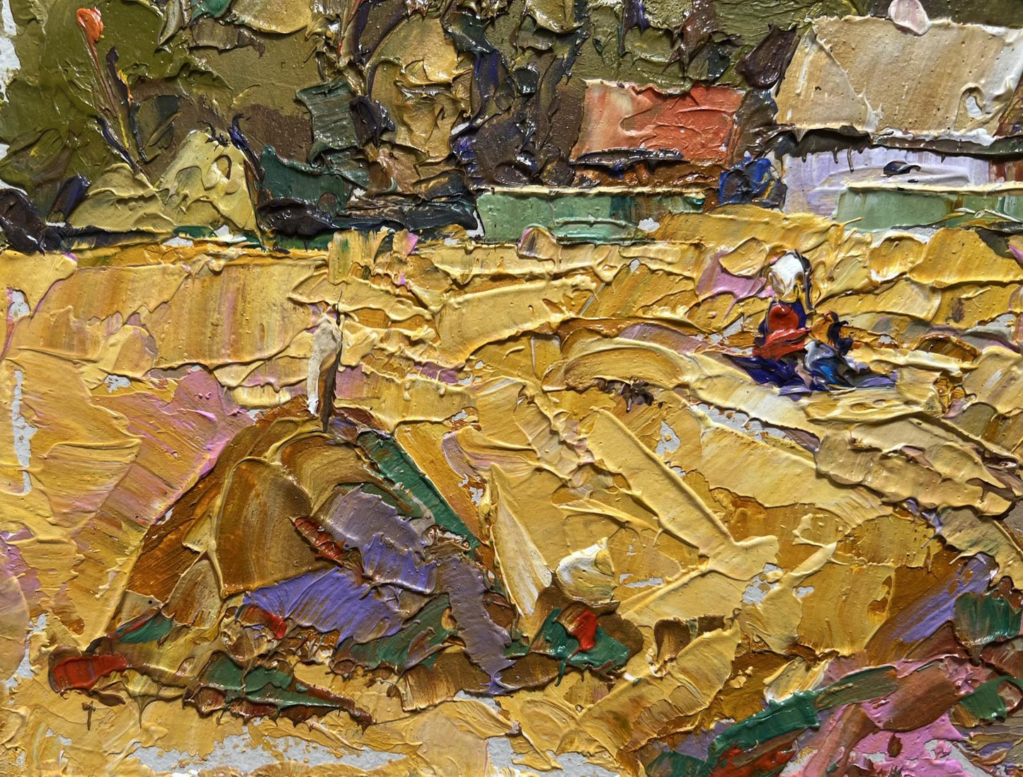 Oil painting The path leading home by Oksana Ivanyuk in gold ochre tones