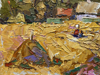 Oil painting The path leading home by Oksana Ivanyuk in gold ochre tones
