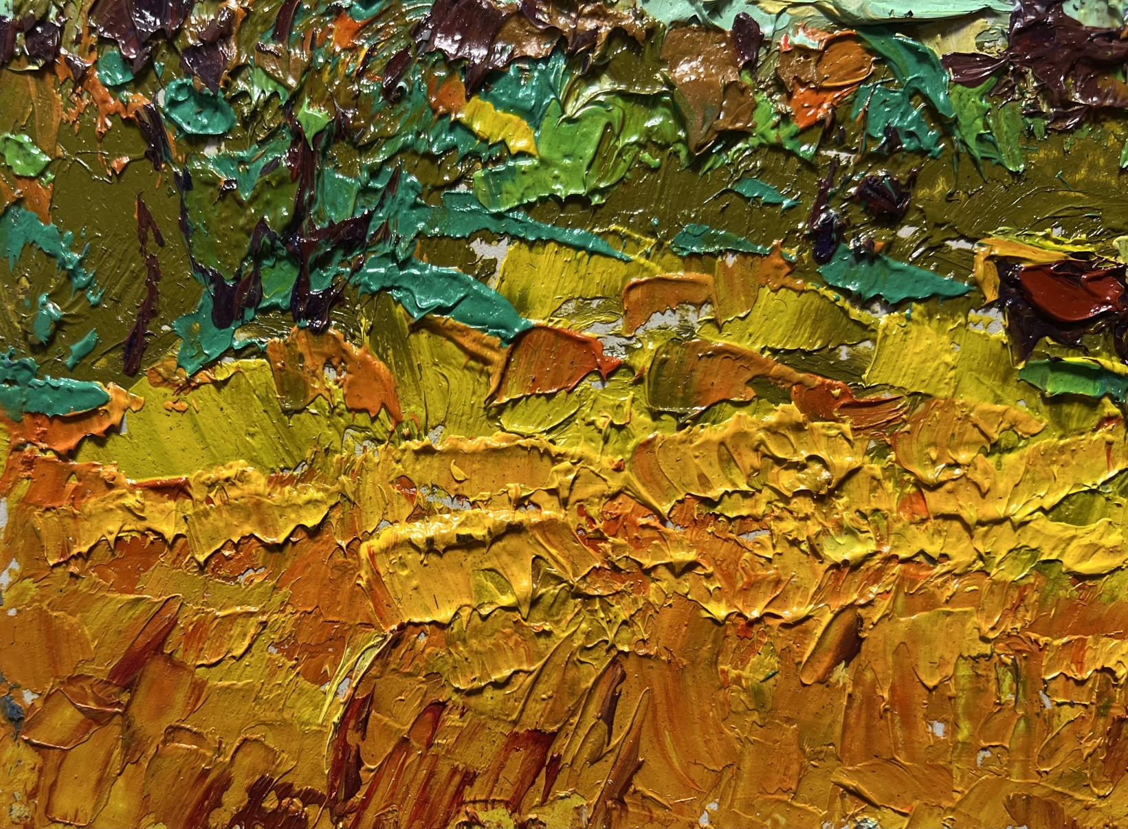 Oil painting Field and Forests by Oleksiy Ivanyuk with impasto strokes