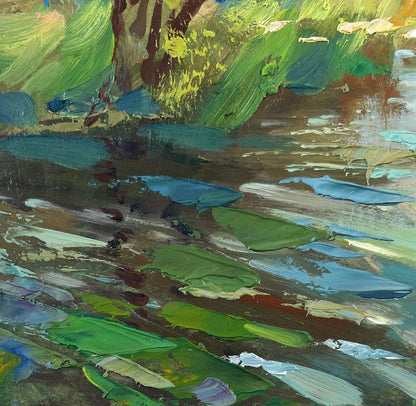 Quiet forest river oil painting by Yuriy Suprunchuk impressionist landscape