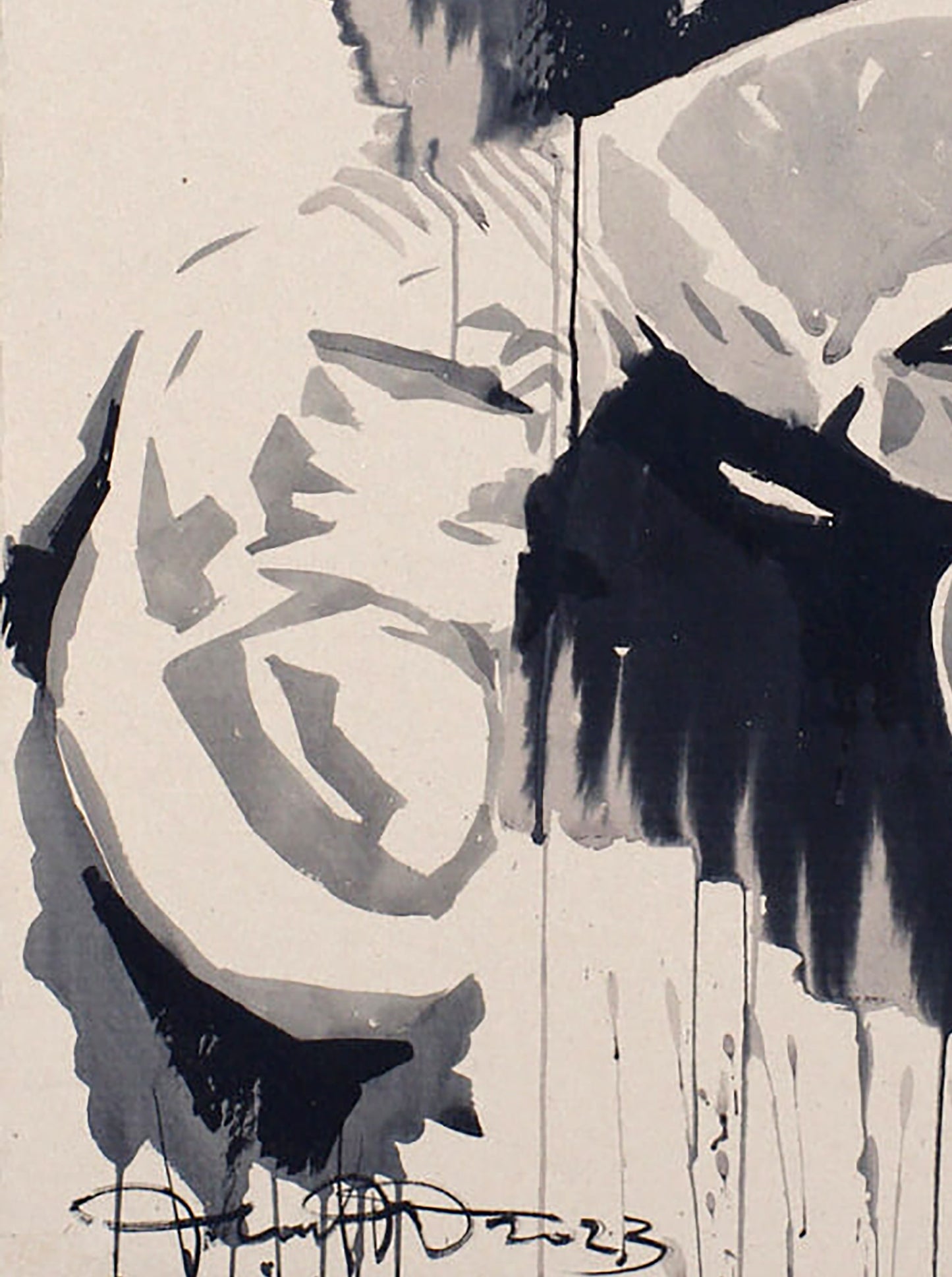 Abstract ink painting Roof by Dima Filatov, bold black strokes and drips