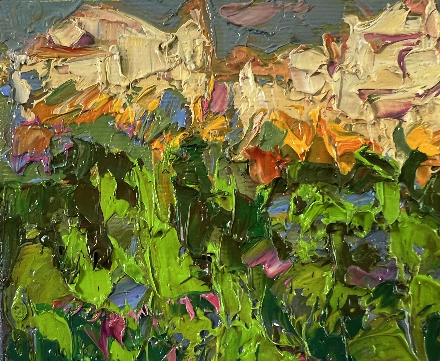 Vibrant impressionist oil painting by Oleksiy Ivanyuk of sunlit field