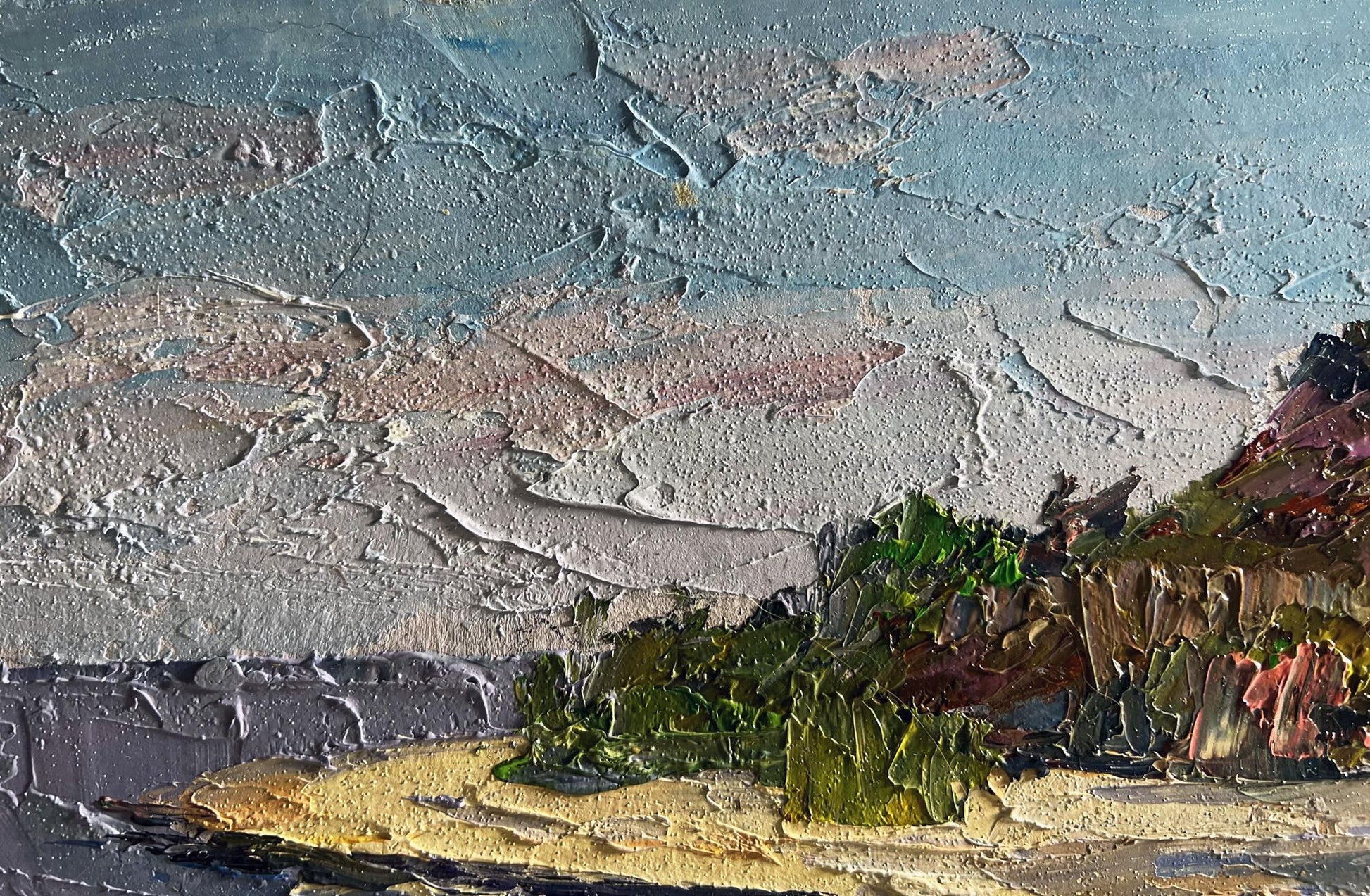 Oil painting Summer day by the shore by Boris Serdyuk impasto landscape
