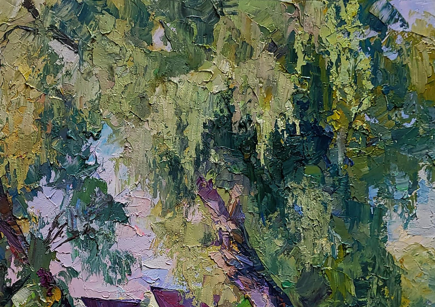 Oil painting of willows near the yard by Boris Serdyuk