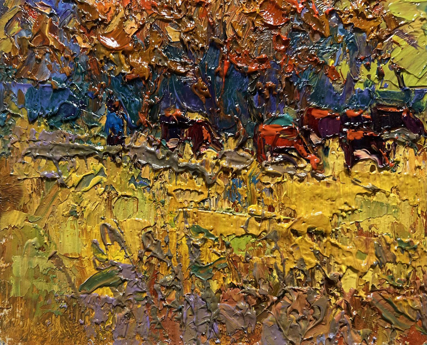 Vibrant oil painting The queue for the pasture by Oksana Ivanyuk
