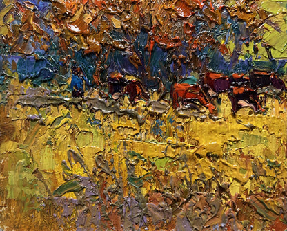 Vibrant oil painting The queue for the pasture by Oksana Ivanyuk