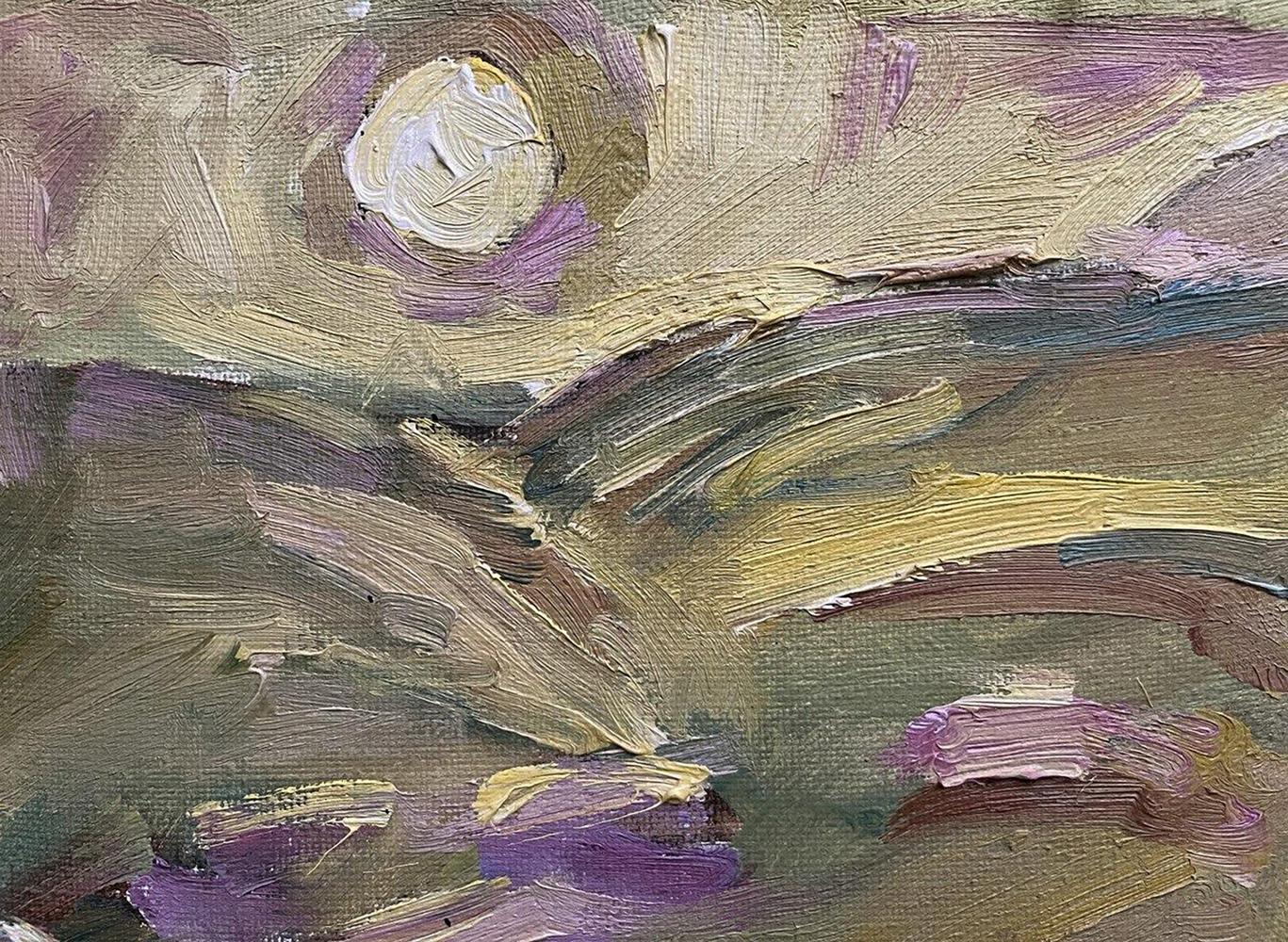 Oil painting Spring day by Oleksandr Andreev, abstract textured purples ochres