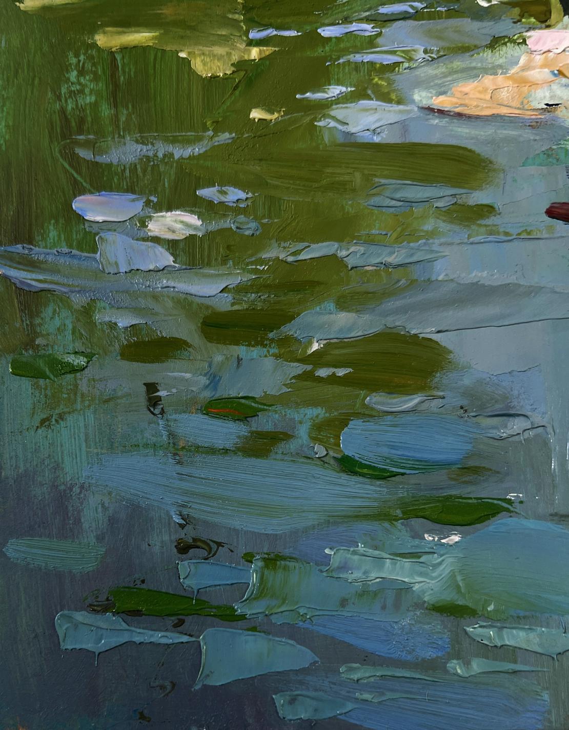 Textured impressionist pond with lily pads by Yuriy Suprunchuk