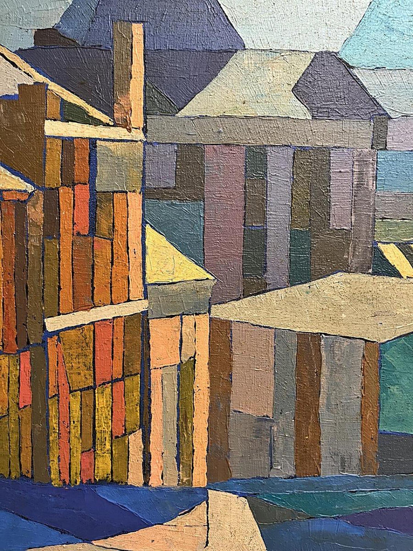 Oil painting Industrial part by Serhiy Kovalev: abstract buildings in earthy tones