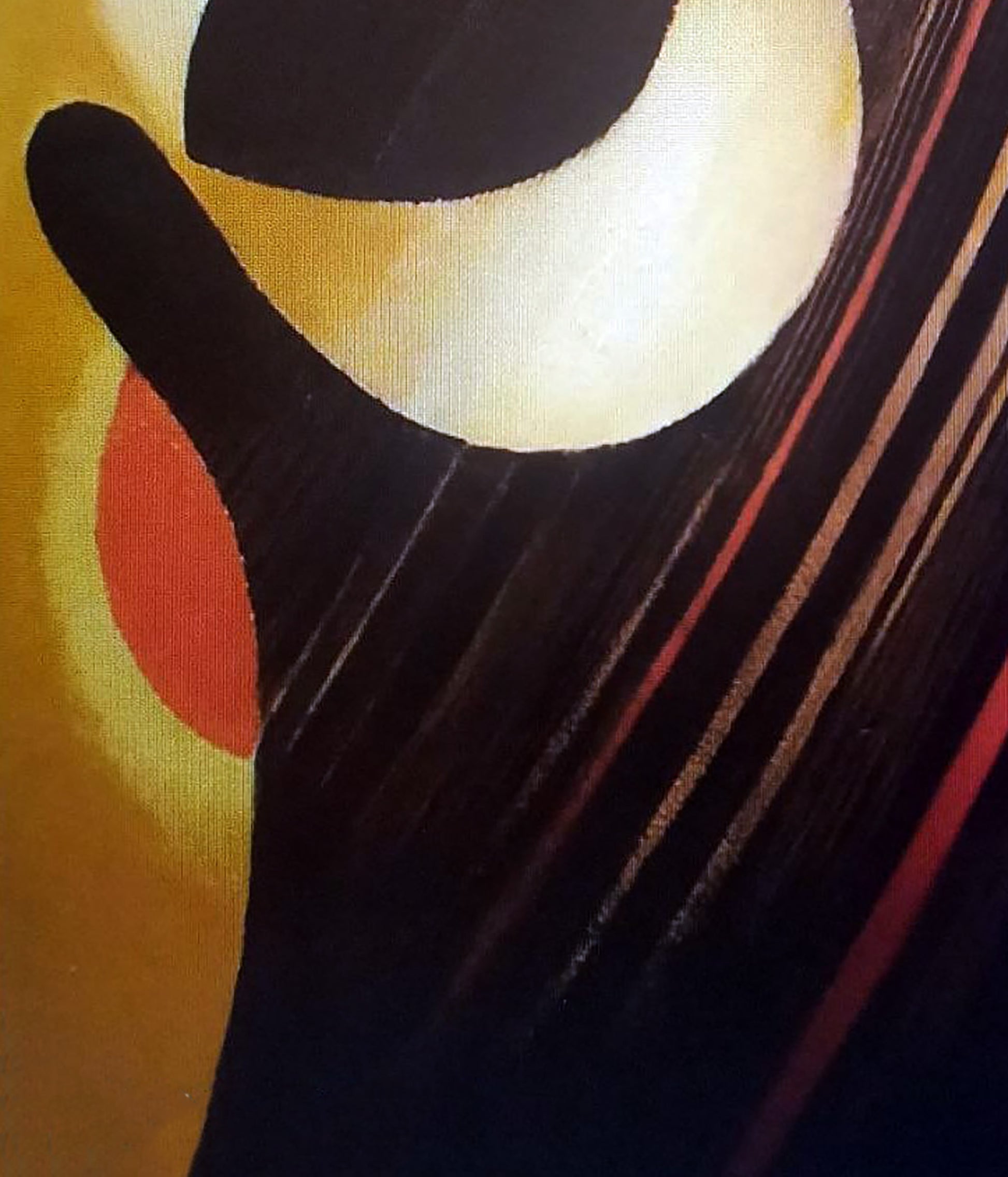 Oil painting Backlit by Alexander Strashevich: bold black, cream, orange geometric shapes on textured canvas