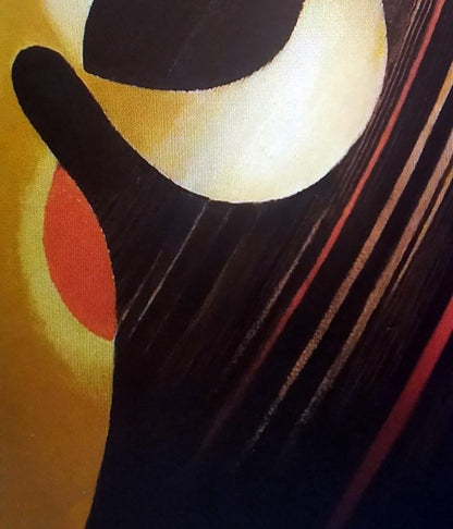 Oil painting Backlit by Alexander Strashevich: bold black, cream, orange geometric shapes on textured canvas