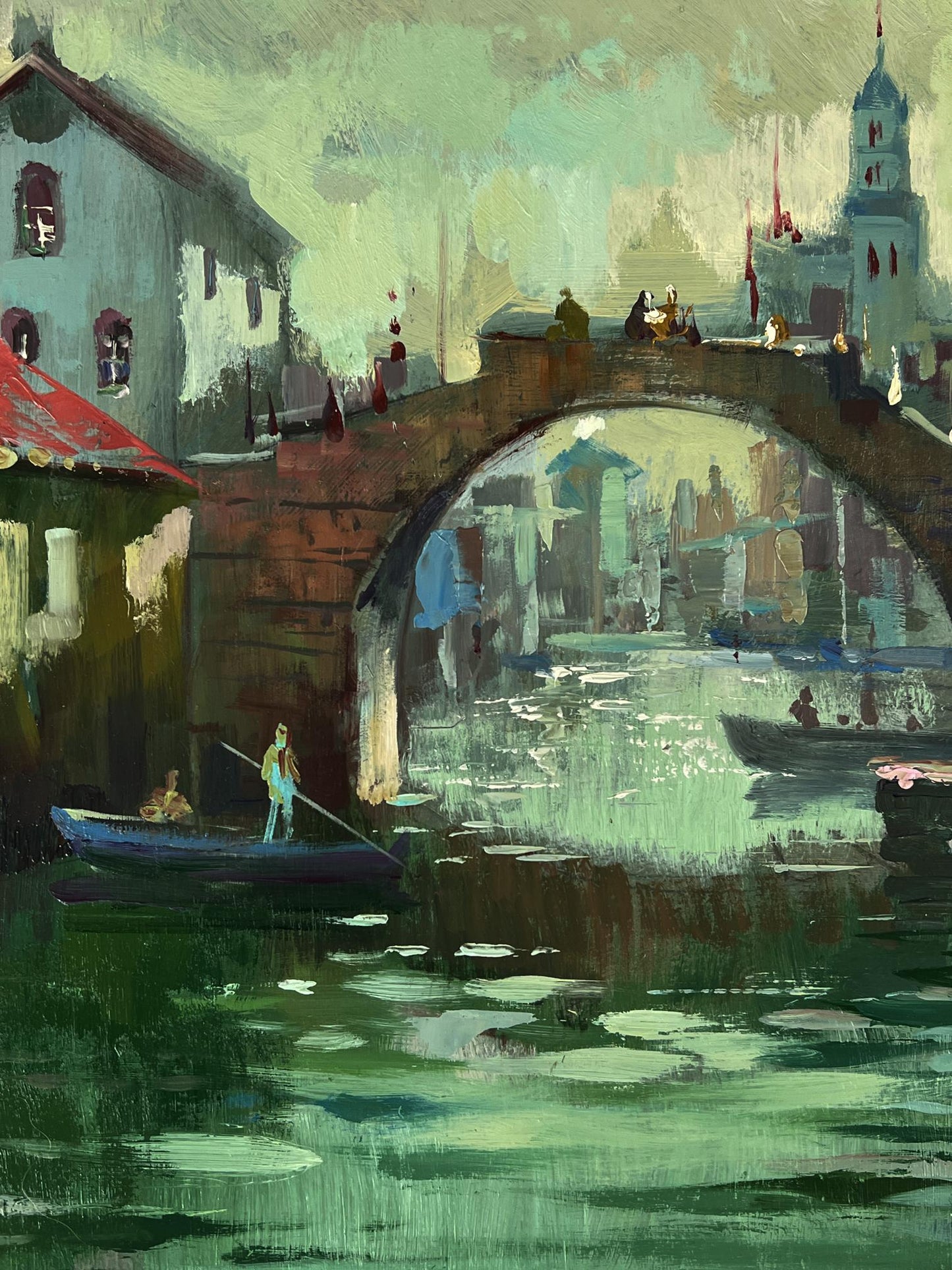 Impressionistic oil painting of Venice canal stone arch bridge by Yuriy Suprunchuk