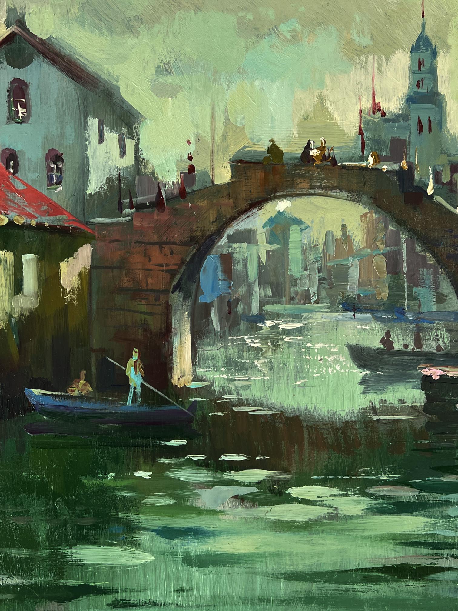 Impressionistic oil painting of Venice canal stone arch bridge by Yuriy Suprunchuk