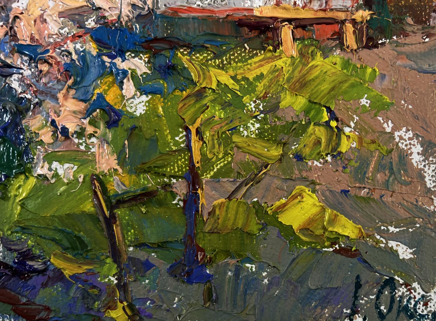 Vibrant impressionist oil painting Petals under the warm spring sun by Oksana Ivanyuk