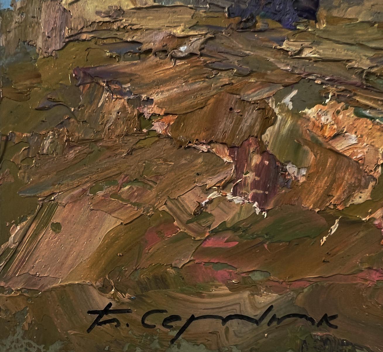 Oil painting Across the autumn field by Boris Serdyuk, textured impasto