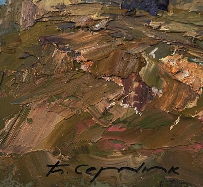 Oil painting Across the autumn field by Boris Serdyuk, textured impasto