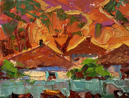 Oil painting Evening of the village by Oleksiy Ivanyuk vibrant landscape