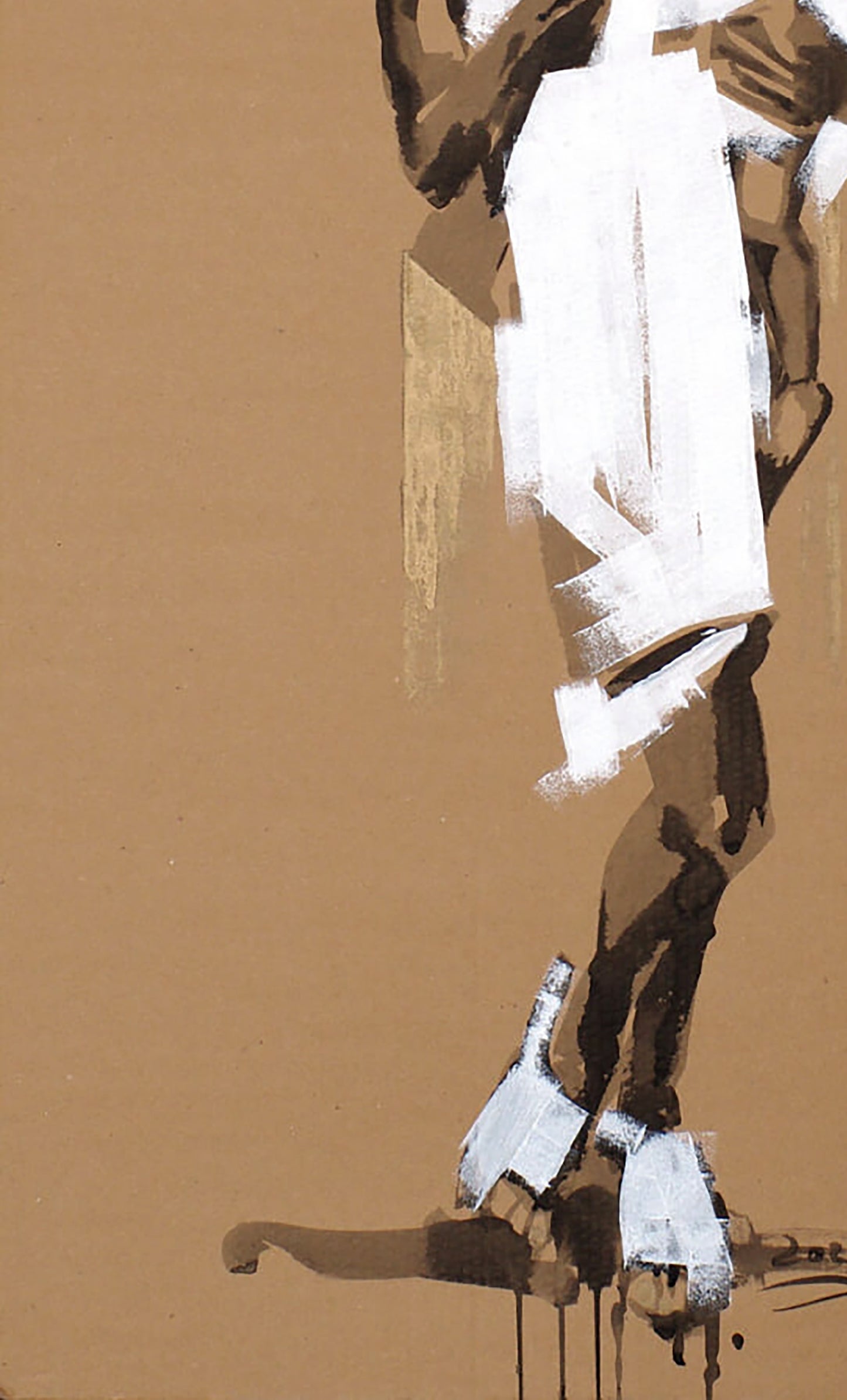Abstract Madonna by Dima Filatov: white and brown strokes on tan