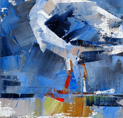 Oil painting Bird on a walk by Volodymyr Gluhomanyuk with bold blue strokes