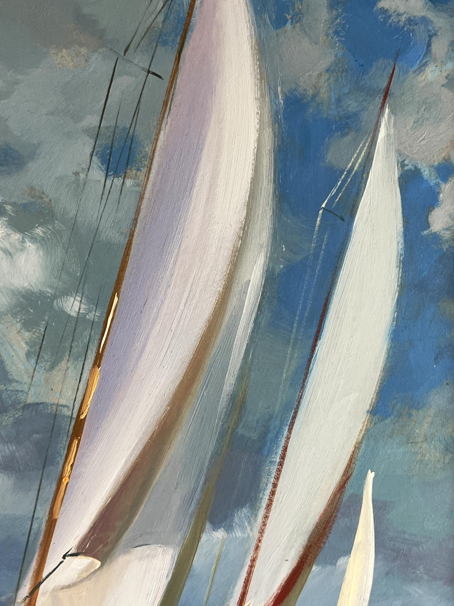 Oil painting Sailboats at sea by Yuriy Suprunchuk vibrant blue sky