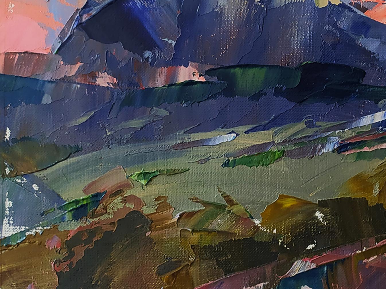 Oil painting of mountain sunset by Volodymyr Gluhomanyuk