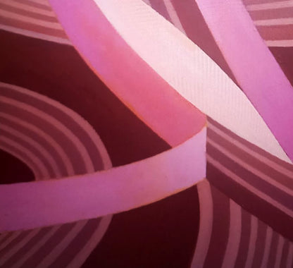 Oil painting Pink ribbon by Alexander Strashevich, pink and white bands on maroon