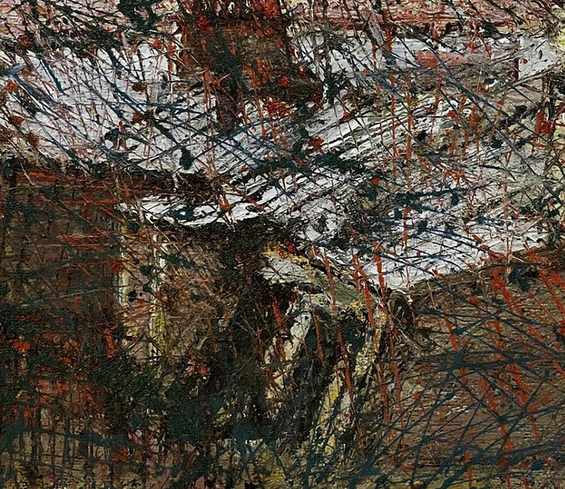 Abstract expressionist oil painting Shimmering in the city by Serhiy Kovalev