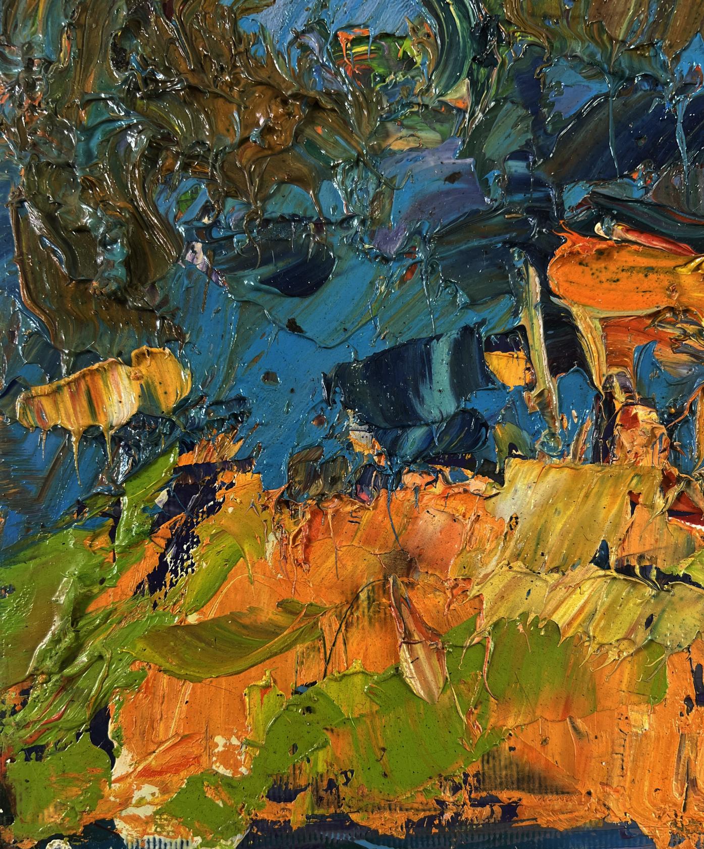 Oil painting Autumn aflame of fire by Oleksiy Ivanyuk, vibrant textured abstract