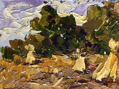 Impasto oil painting of haystacks in fields by Oleksiy Ivanyuk