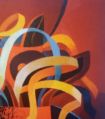 Vibrant oil painting vase with ribbons by Alexander Strashevich