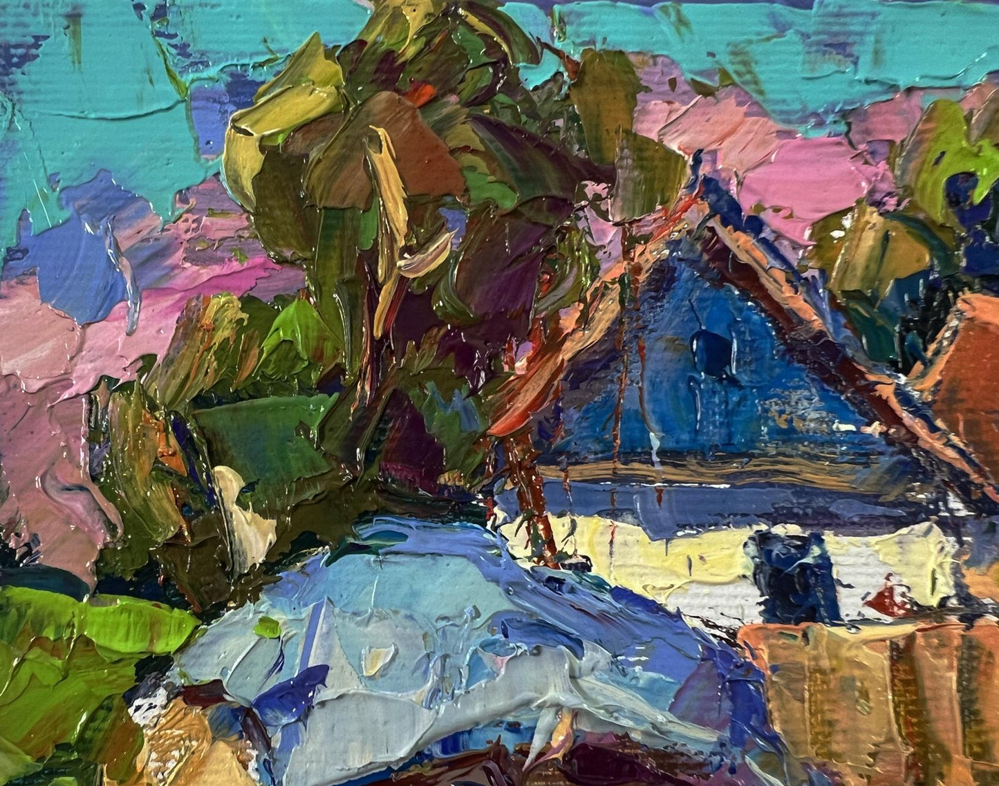Vibrant impressionist oil painting Summer village day by Oksana Ivanyuk
