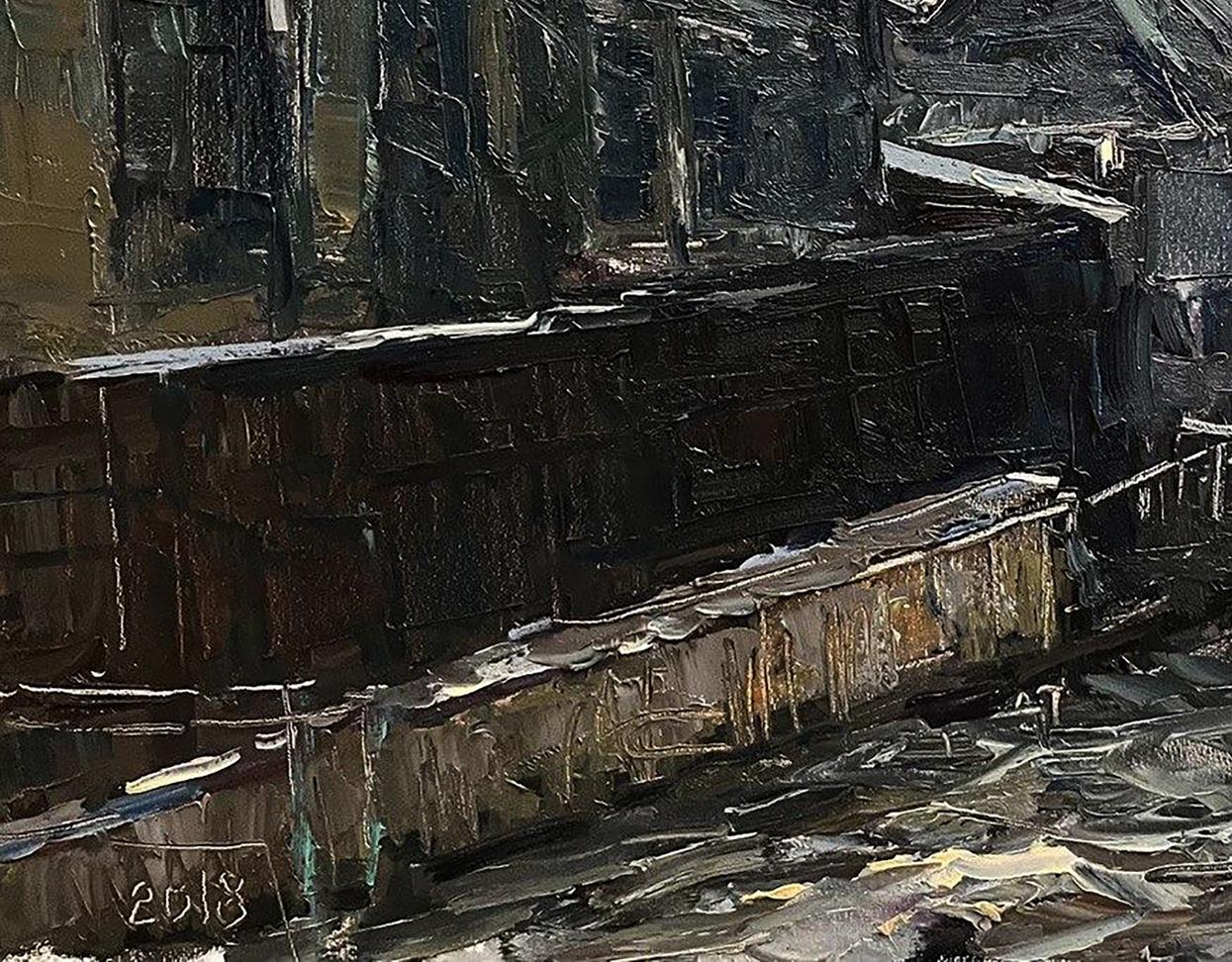 Dark textured oil painting Old street by Volodymyr Pashchenko