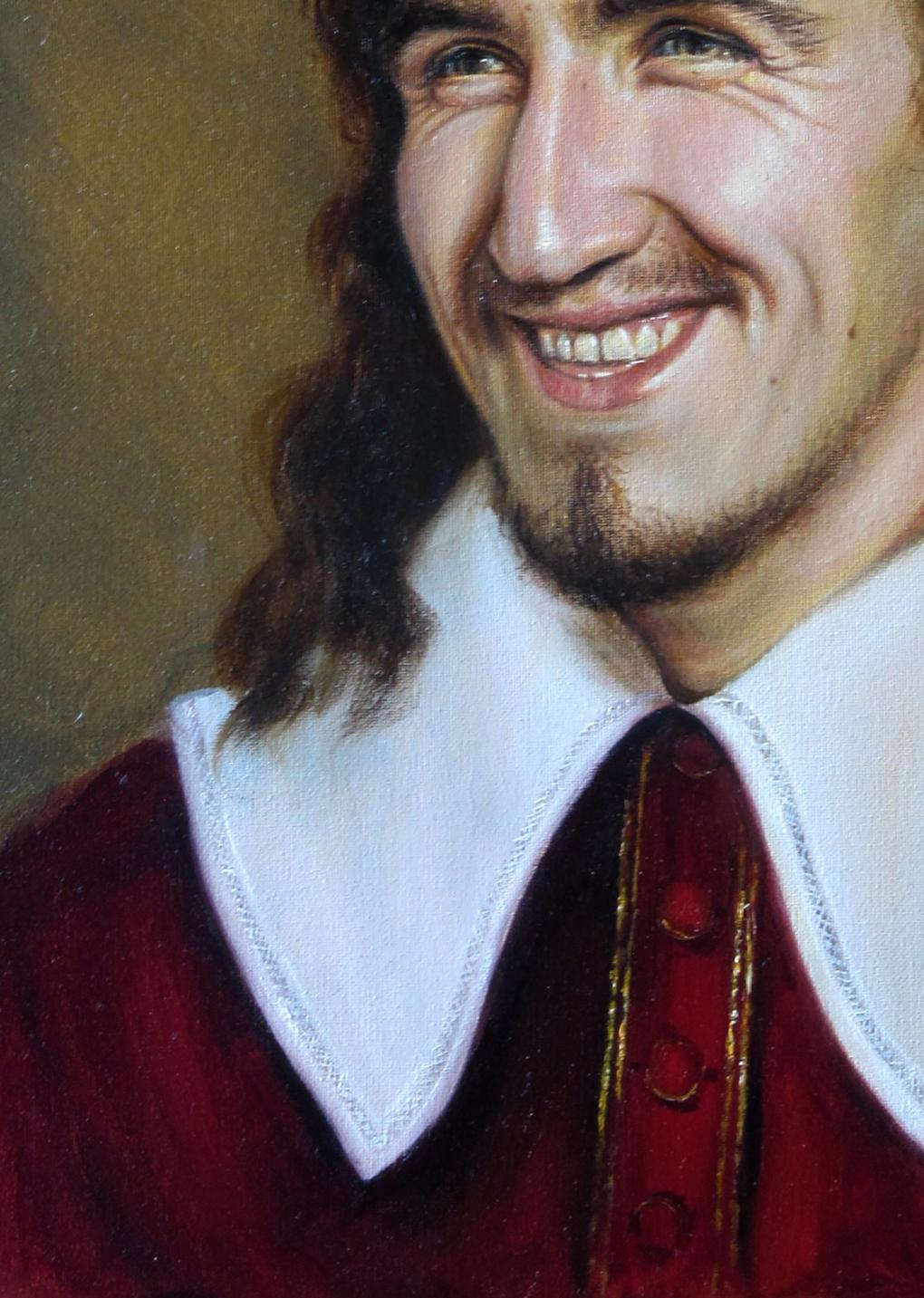 Oil painting of rich red velvet doublet by Valeriy Bulat