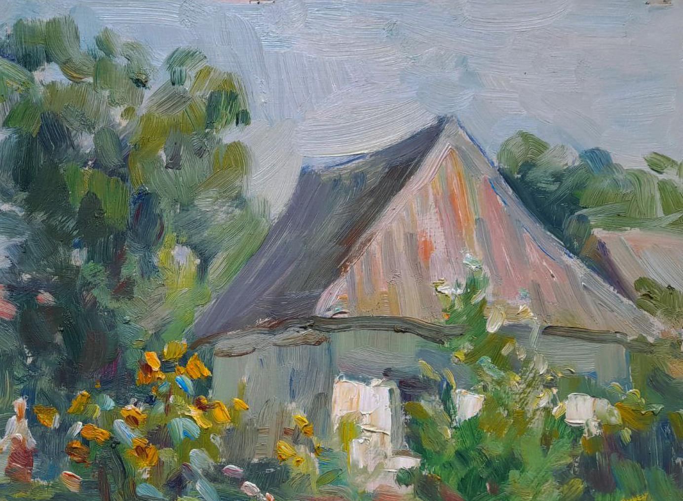 Oil painting The hidden hut by Ivan Kovalenko rustic wooden house