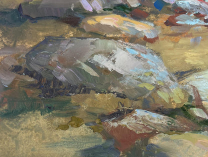Impressionistic oil painting of boat on horizon by Yuriy Suprunchuk