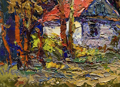 Vibrant impressionist oil painting A quiet corner in the village by Oksana Ivanyuk