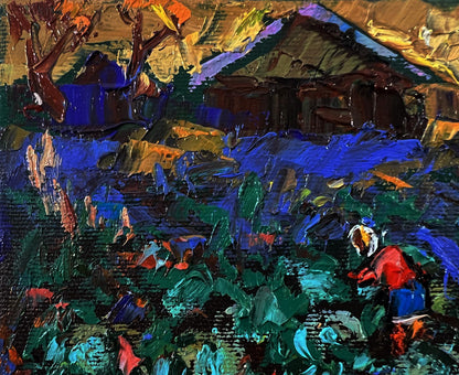 Vibrant Oleksiy Ivanyuk oil painting of village evening garden landscape