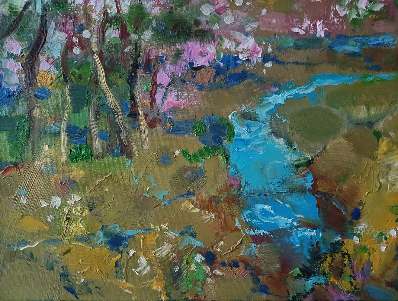 Abstract oil painting Spring stream in the forest by Anatoly Tarabanov